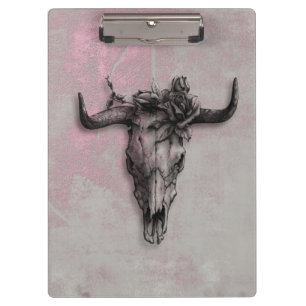 Carpeta De Pinza Calavera de toro y gris rosado rosado Rosa