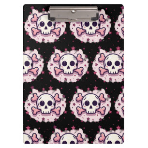 Carpeta De Pinza Calavera y Huesos Rosa Pastel
