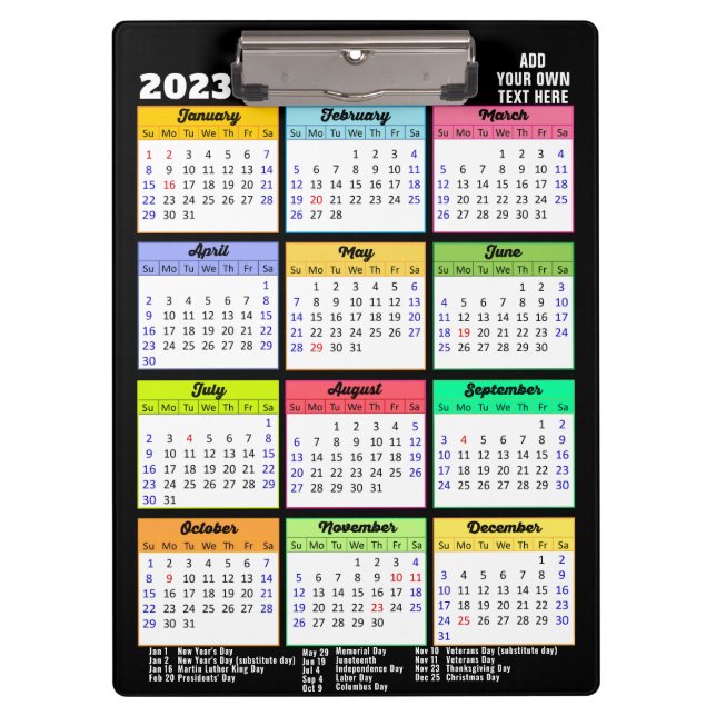 Carpeta De Pinza Calendario 2023-2026 con días festivos modernos (Anverso)