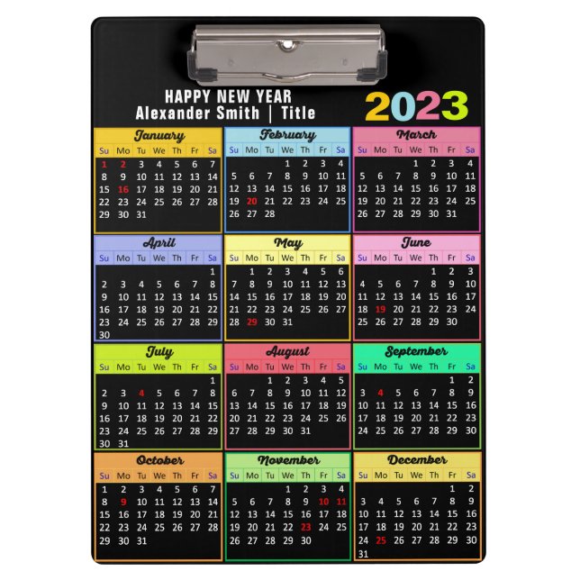Carpeta De Pinza Calendario 2023-2026 Minimalista moderno colorido (Anverso)