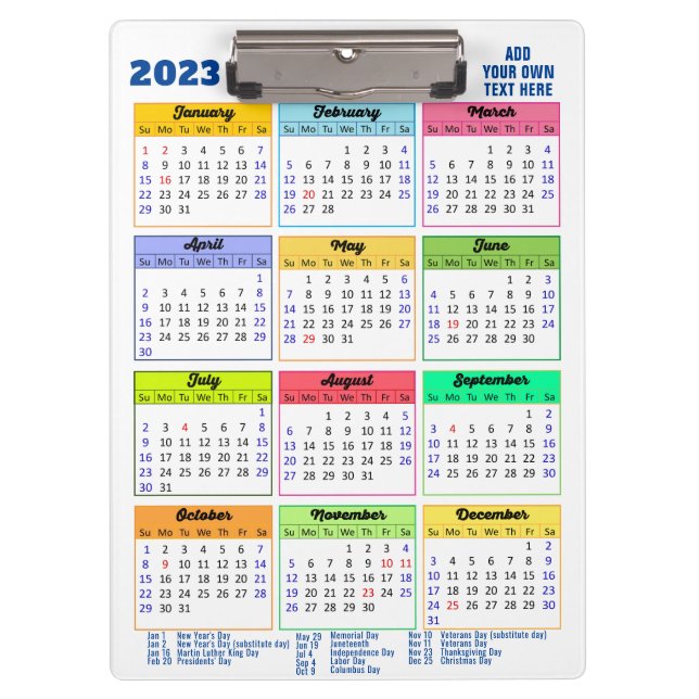 Carpeta De Pinza Calendario 2023 con días festivos azul moderno (Anverso)