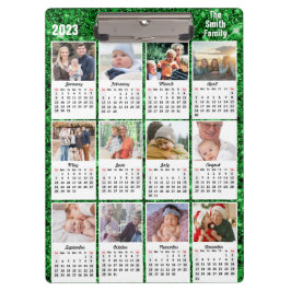 Carpeta De Pinza Calendario 2023 Purpurina verde moderno foto famil