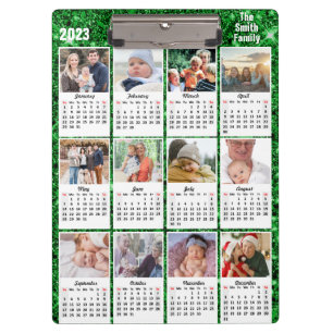 Carpeta De Pinza Calendario 2023 Purpurina verde moderno foto famil