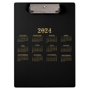 Carpeta De Pinza Calendario 2024 Negro/Oro