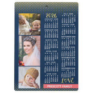 Carpeta De Pinza Calendario 2026 Navy Coral Oro Collage de Fotos Fa
