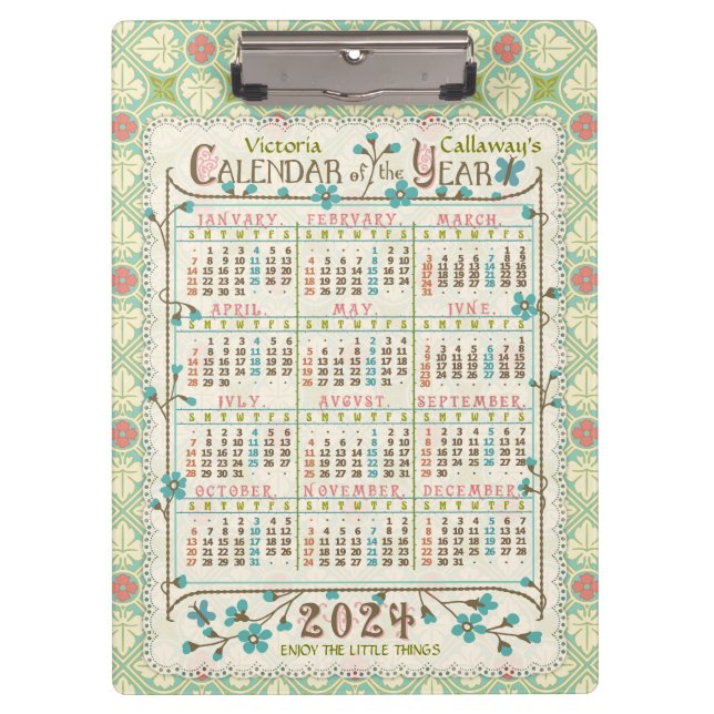 Carpeta De Pinza Calendario de 2024 Años: Art Nouveau victoriano |  (Anverso)
