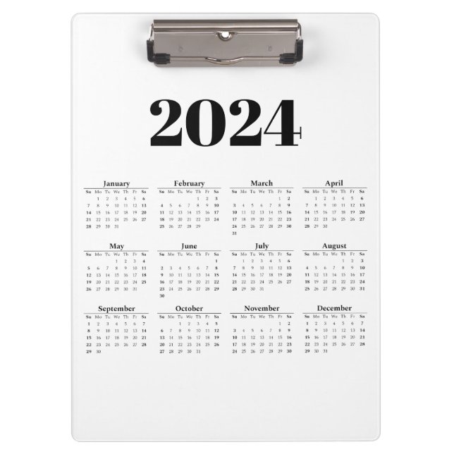 Carpeta De Pinza Calendario mensual de 2024 | Cualquier fondo (Anverso)