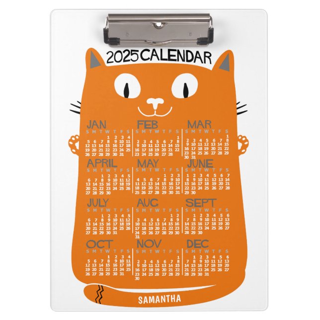 Carpeta De Pinza Calendario mensual de 2025 años Naranja Cat de med (Anverso)