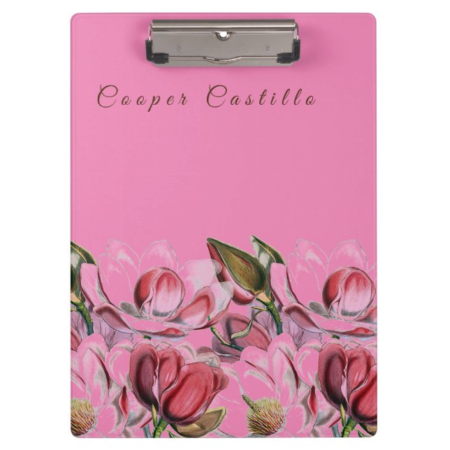 Carpeta De Pinza Caligrafía profesional simple rosa Magnolias (Anverso)