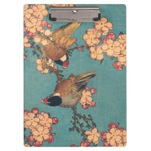 Carpeta De Pinza Camachuelo de Hokusai y Flor de Cerezo Ave Vintage