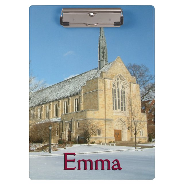 Carpeta De Pinza Capilla Harbison en invierno en el Grove City Coll (Anverso)