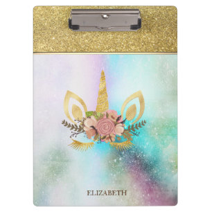 Carpeta De Pinza Cara de Unicornio con Brillo Dorado de Moda-Person