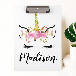 Carpeta De Pinza Cara de Unicornio con Pestañas Nombre Personalizad