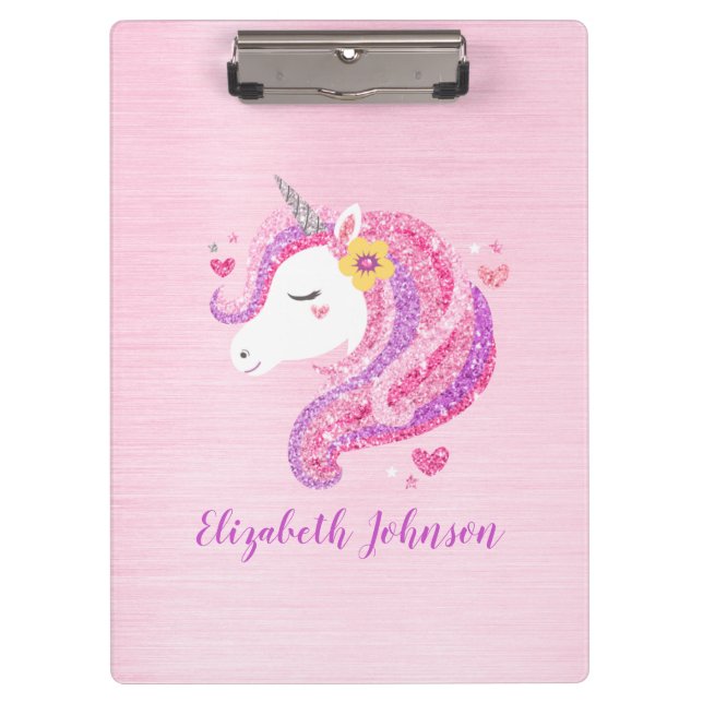 Carpeta De Pinza Cara unicorniana, Purpurina mágico y personalizado (Anverso)