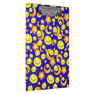Carpeta De Pinza Caras Felices Amarillas Lindas & Estrellas Luna Po