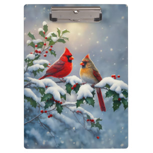 Carpeta De Pinza Cardenales rojos y Holly en la nieve