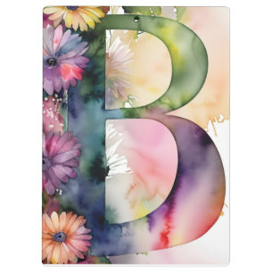 Carpeta De Pinza Carta personalizada B de profesor de acuarela flor