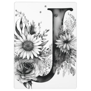 Carpeta De Pinza Carta personalizada J de profesor de acuarela flor