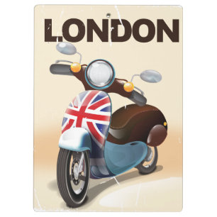 Carpeta De Pinza Cartel de viaje de Londres con scooter vintage uni