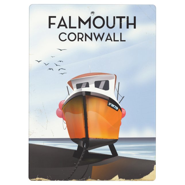 Carpeta De Pinza Cartel de viaje en barco pesquero Falmouth Cornwal (Reverso)