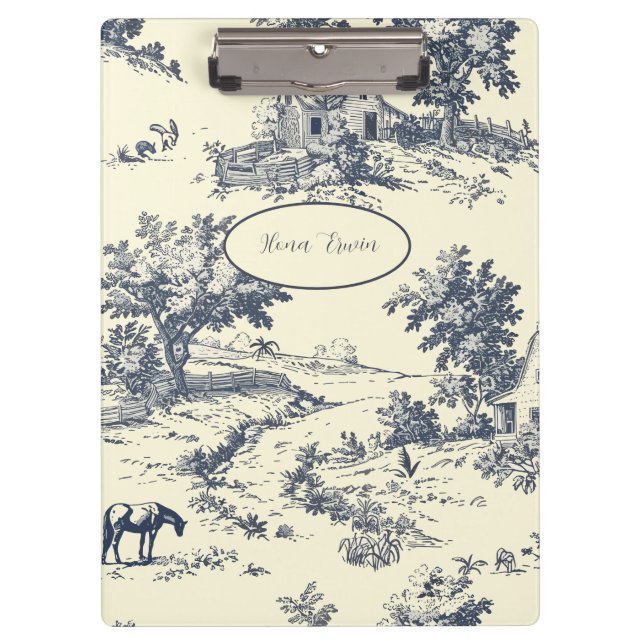 Carpeta De Pinza Casa de campo francesa personalizada Blue Toile de (Anverso)