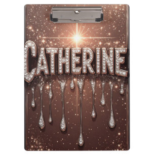 Carpeta De Pinza Catherine Nombre en Rosa Dorado con Brillantina