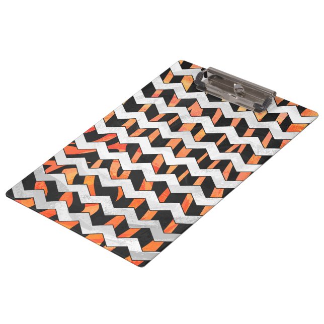 Carpeta De Pinza Cebra negra y Naranja Chevron (Angular)