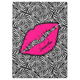 Carpeta De Pinza Cebra simple con labios rosados personalizados