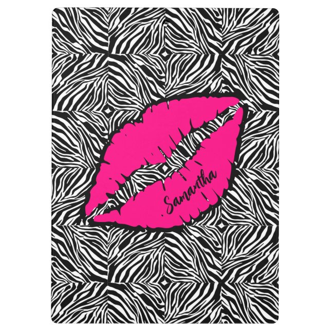 Carpeta De Pinza Cebra simple con labios rosados personalizados (Reverso)