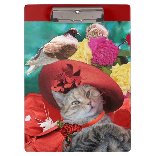 CARPETA DE PINZA CELEBRITY CAT PRINCESS TATUS, GORRA ROJO CON PIGEO (Anverso)