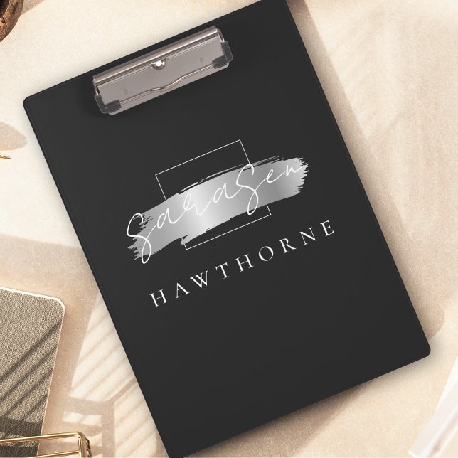 Carpeta De Pinza Cepillo de moda Stroke Black Faux Silver Brush Mon (Subido por el creador)