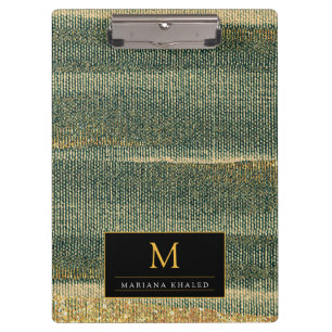 Carpeta De Pinza Cepillo verde elegante con oro y negro