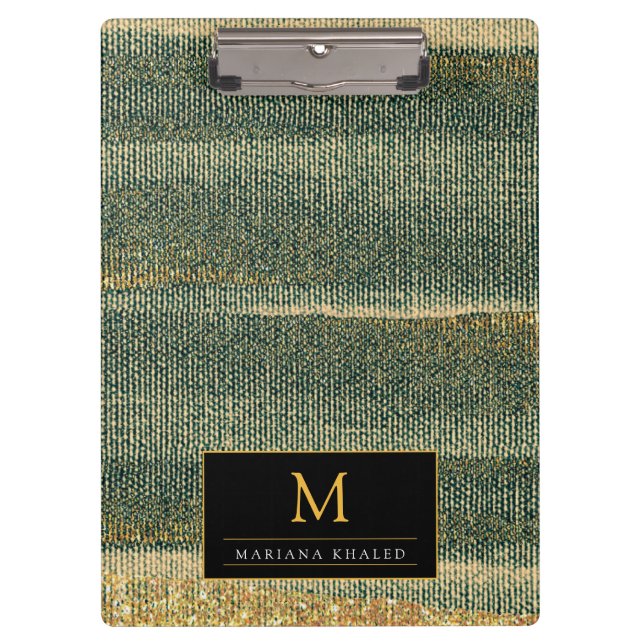 Carpeta De Pinza Cepillo verde elegante con oro y negro (Anverso)