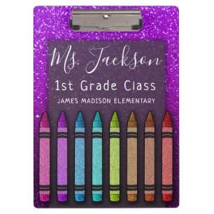 Carpeta De Pinza Chalkboard Teacher nombra a Purpurina arcoiris com