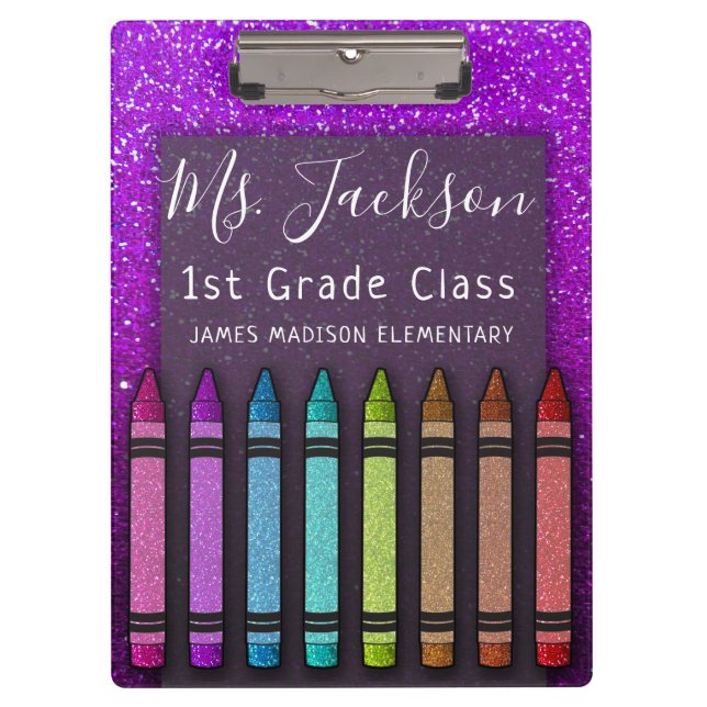 Carpeta De Pinza Chalkboard Teacher nombra a Purpurina arcoiris com (Anverso)