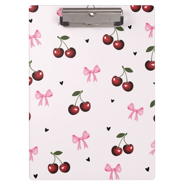 Carpeta De Pinza Cherry & Pink Bows Pattern - Coquette Aesthetic  (Anverso)