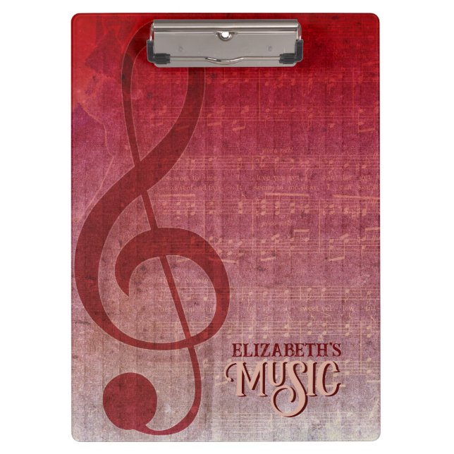Carpeta De Pinza Cherry Red Clef Music Sheet personalizada (Anverso)