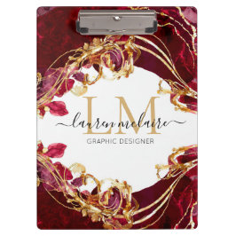 Carpeta De Pinza Cherry Red & Gold Monogram Script