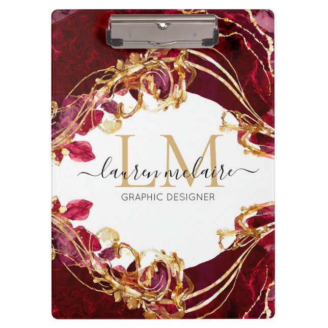 Carpeta De Pinza Cherry Red & Gold Monogram Script (Anverso)