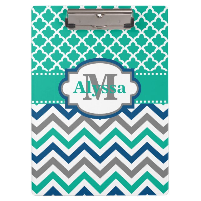 Carpeta De Pinza Chevron azul verde azulado Quatrefoil (Anverso)