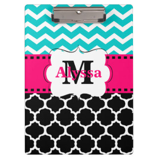 Carpeta De Pinza Chevron negro rosado verde azulado Quatrefoil