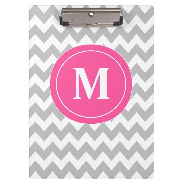 Carpeta De Pinza Chevron rosado gris personalizado (Anverso)