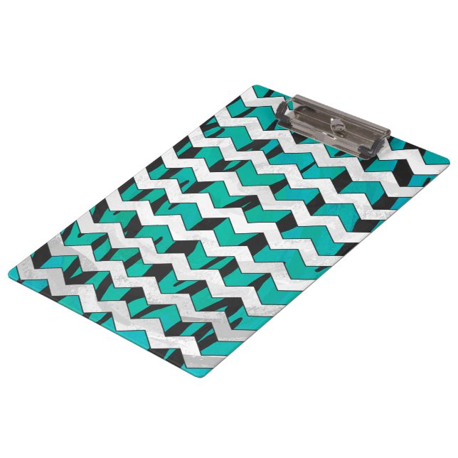 Carpeta De Pinza Chevron Tiger Impresión negra y Verde azulada (Angular)