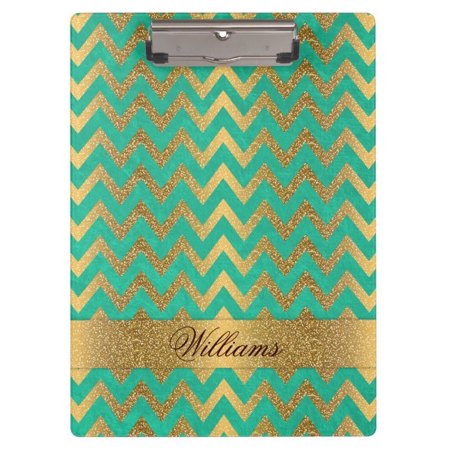 Carpeta De Pinza Chevron zigzag purpurina de oro de moda (Anverso)