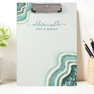 Carpeta De Pinza Chic Glitter Agate Geoda Teal Luxe