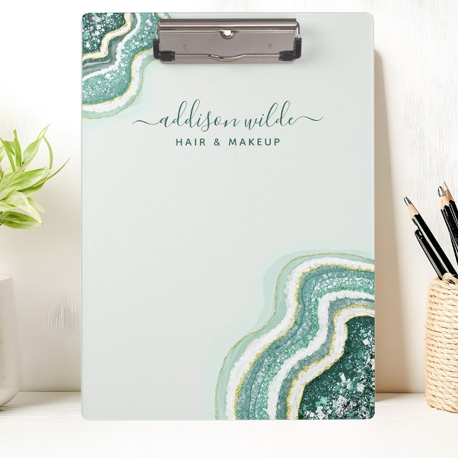 Carpeta De Pinza Chic Glitter Agate Geoda Teal Luxe (Subido por el creador)