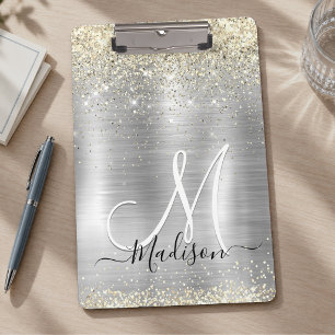 Carpeta De Pinza Chic metal plateado dorado falso brillo