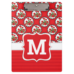 Carpeta De Pinza Chic Rústico Rojo, Amapolas Blancas y Negras Monog