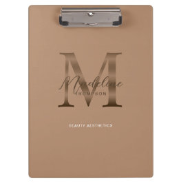 Carpeta De Pinza Chic Script Metálico Monograma Taupe Dorado