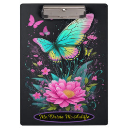 Carpeta De Pinza chica acuarela rosa turquesa floral Butterflies